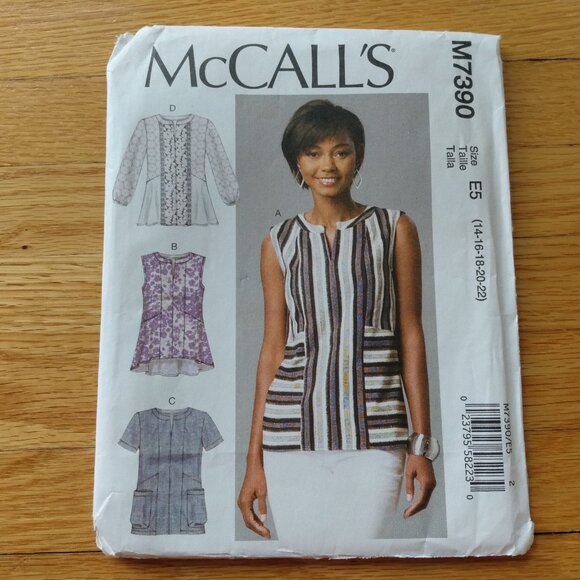 Plus Size 14-22 Pullover Tops Sewing Pattern Semi-Fitted UNCUT McCall's 7390 - Picture 1 of 9